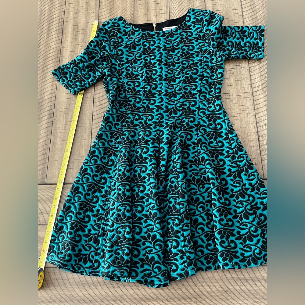 Danny & Nicole emerald-ish/Teal and Black textured Dress. Size 12